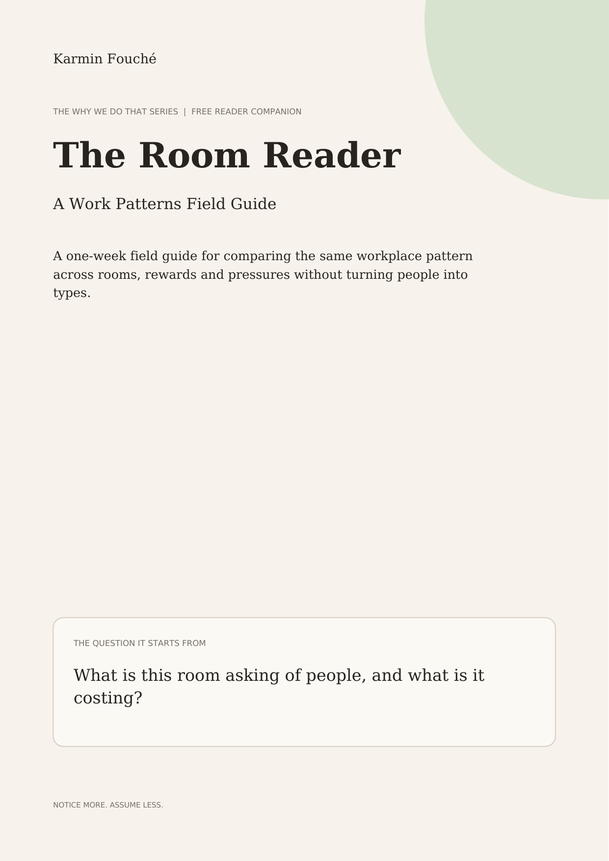 Preview of The Room Reader, a free companion to Why We Do That at Work